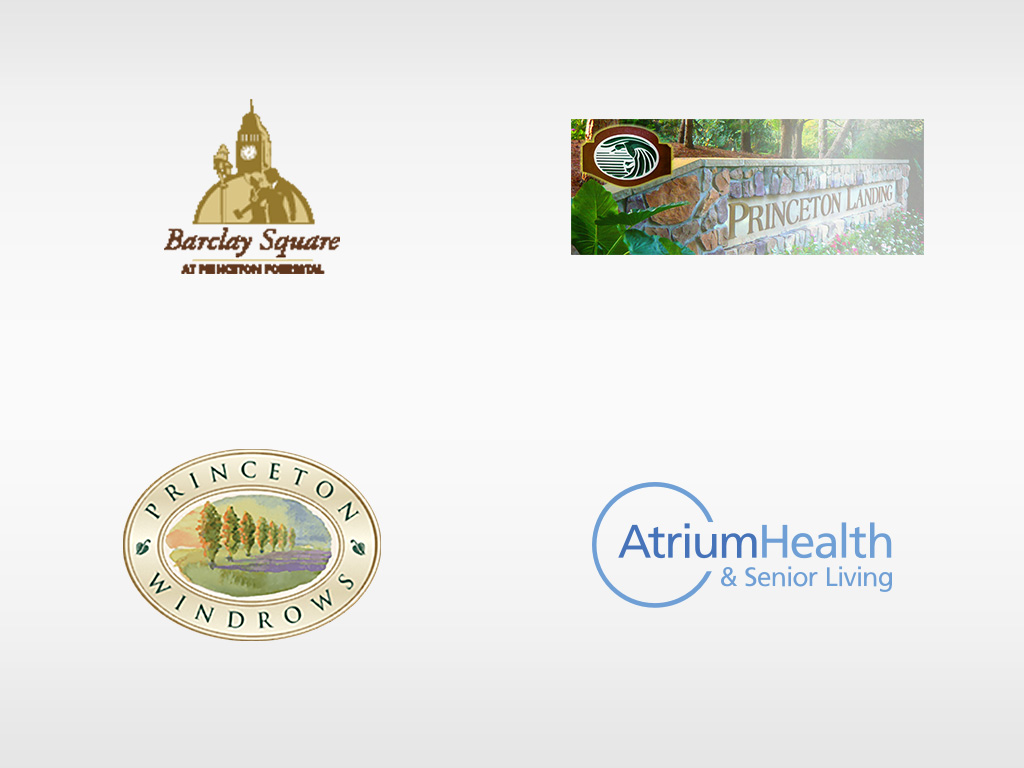 logos for Barclay Square, Princeton Landing, Princeton Windrows, AtriumHealth & Senior Living